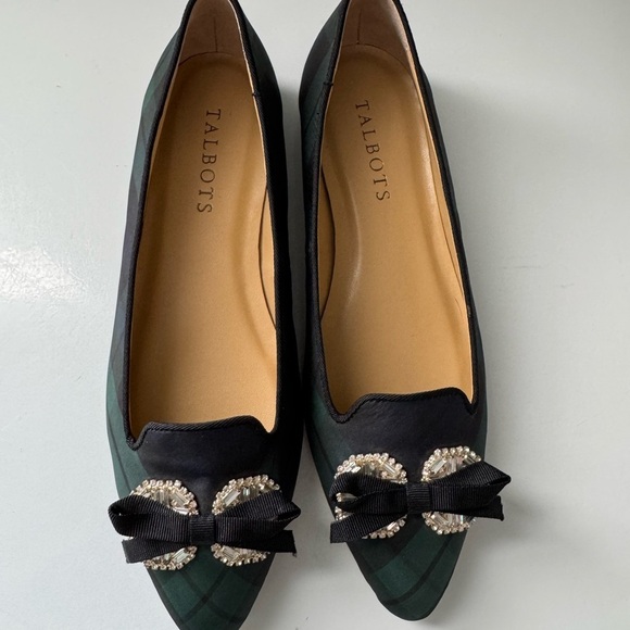 Talbots Blue & Green Blackwatch Tartan Plaid Flats with Rhinestones and Bows New - Picture 1 of 5
